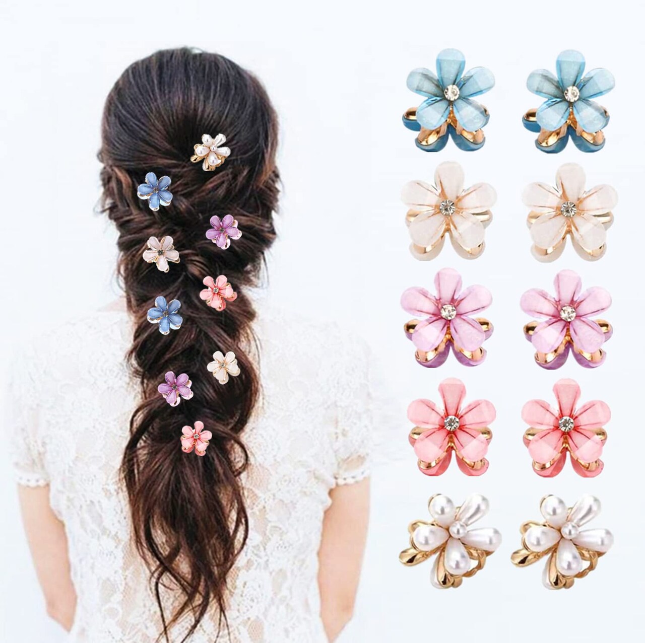 10 Pcs Mini Cute Flower-Shaped Hair Clips for Girls, Multicolor Crystal Hair Barrettes